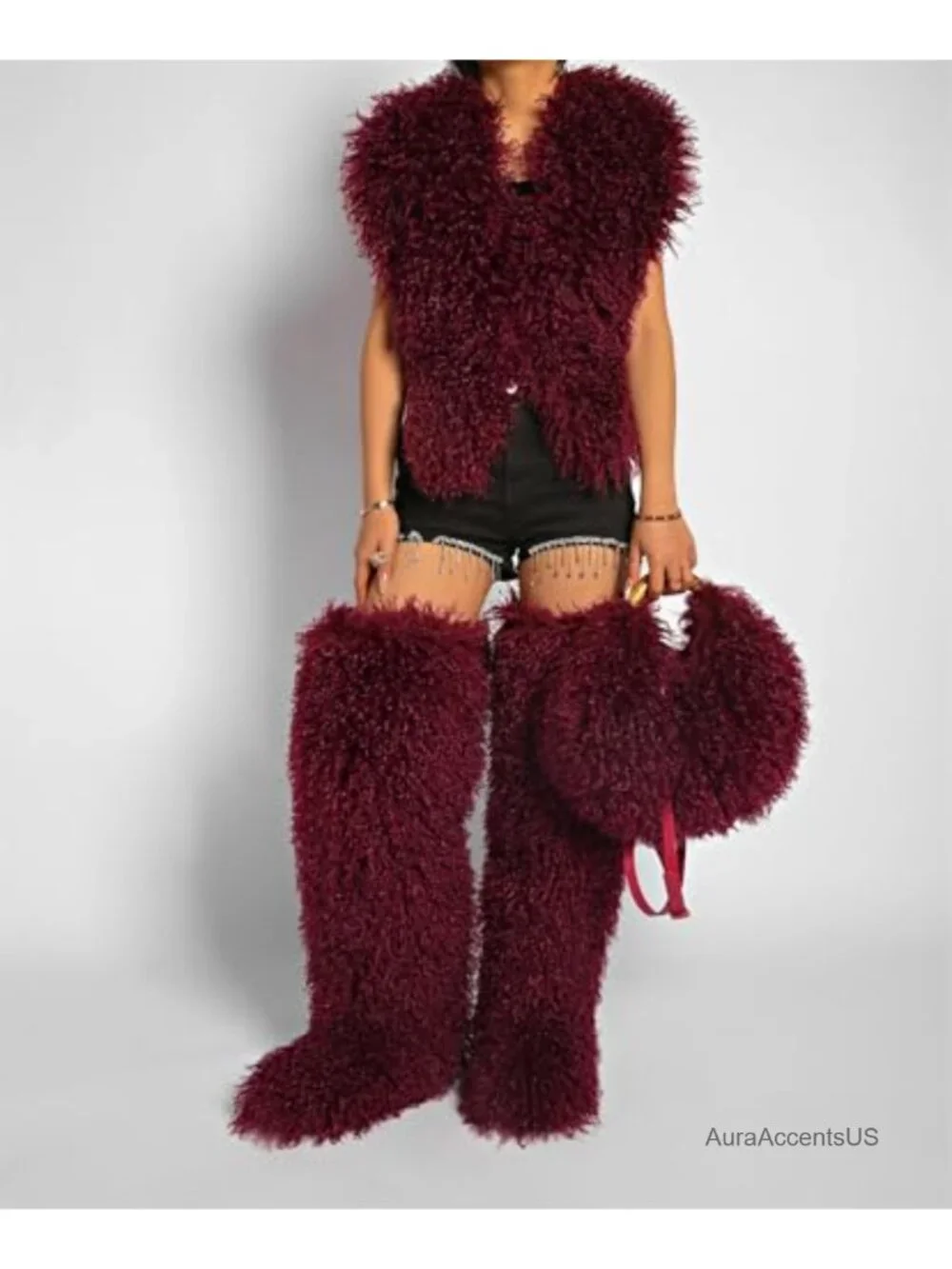 Faux Fur Hobo Shoulder Bag Y2K Fluffy Crossbody Purse with Adjustable Strap